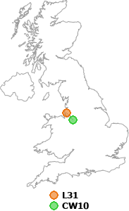 map showing distance between L31 and CW10