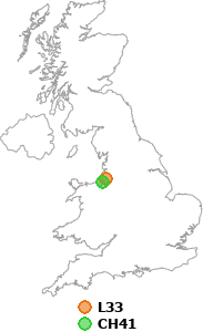 map showing distance between L33 and CH41