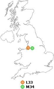 map showing distance between L33 and M34