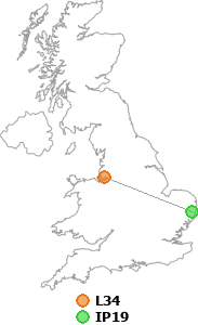 map showing distance between L34 and IP19