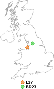 map showing distance between L37 and BD23