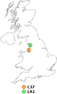 map showing distance between L37 and LA1