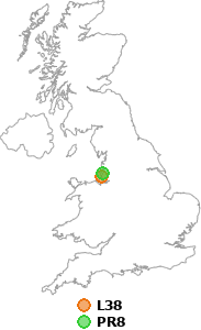 map showing distance between L38 and PR8