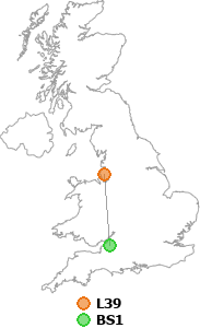 map showing distance between L39 and BS1