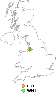 map showing distance between L39 and WN1