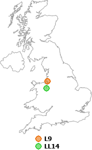 map showing distance between L9 and LL14