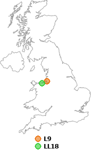 map showing distance between L9 and LL18