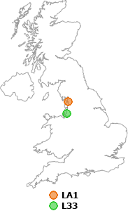 map showing distance between LA1 and L33