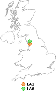 map showing distance between LA1 and LA8
