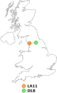 map showing distance between LA11 and DL8