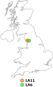 map showing distance between LA11 and LA6