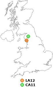 map showing distance between LA12 and CA11