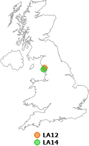 map showing distance between LA12 and LA14