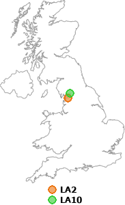 map showing distance between LA2 and LA10