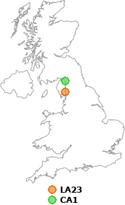 map showing distance between LA23 and CA1