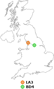 map showing distance between LA3 and BD4