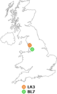 map showing distance between LA3 and BL7