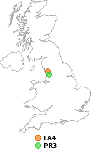 map showing distance between LA4 and PR3