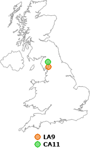 map showing distance between LA9 and CA11