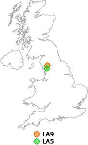 map showing distance between LA9 and LA5