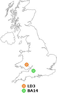 map showing distance between LD3 and BA14