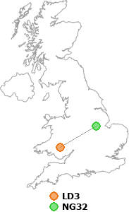 map showing distance between LD3 and NG32