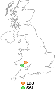 map showing distance between LD3 and SA1