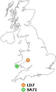 map showing distance between LD7 and SA71