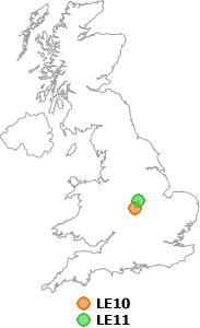 map showing distance between LE10 and LE11