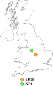 map showing distance between LE10 and ST4