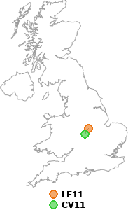 map showing distance between LE11 and CV11