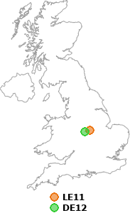 map showing distance between LE11 and DE12