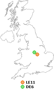 map showing distance between LE11 and DE6