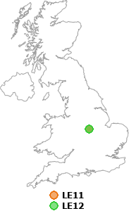 map showing distance between LE11 and LE12