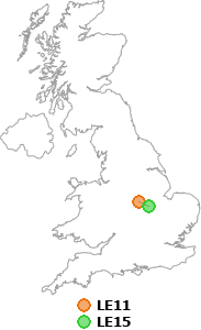 map showing distance between LE11 and LE15