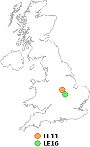 map showing distance between LE11 and LE16