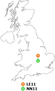 map showing distance between LE11 and NN11