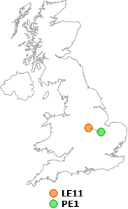 map showing distance between LE11 and PE1