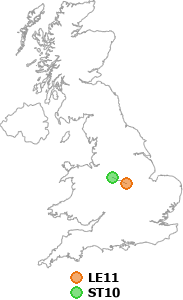 map showing distance between LE11 and ST10