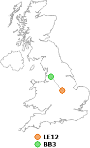 map showing distance between LE12 and BB3