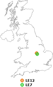 map showing distance between LE12 and LE7