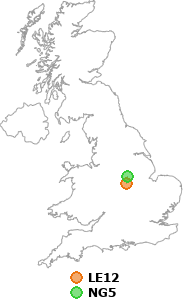 map showing distance between LE12 and NG5