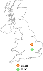 map showing distance between LE15 and LU7