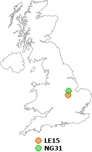 map showing distance between LE15 and NG31