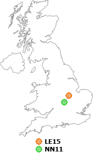 map showing distance between LE15 and NN11
