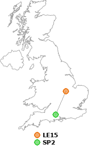 map showing distance between LE15 and SP2