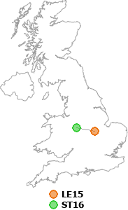 map showing distance between LE15 and ST16