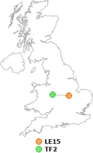 map showing distance between LE15 and TF2