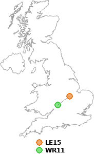 map showing distance between LE15 and WR11