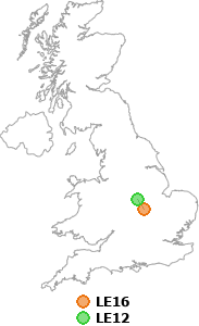 map showing distance between LE16 and LE12
